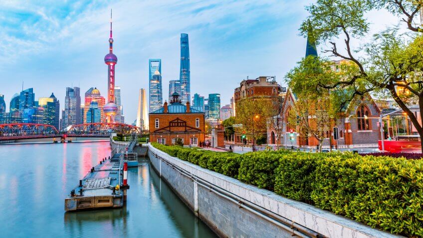 shanghai skyline and modern city skyscrapers at night,in china.