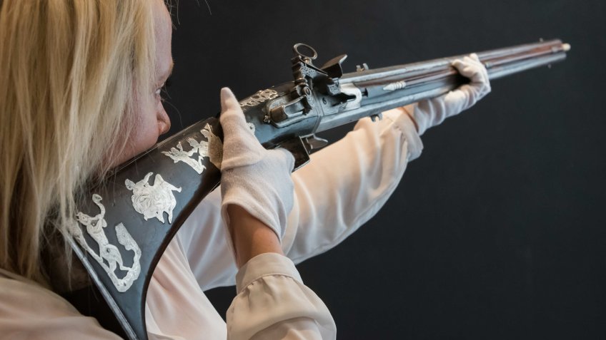 Spanish 20 bore silver sporting gun at auction