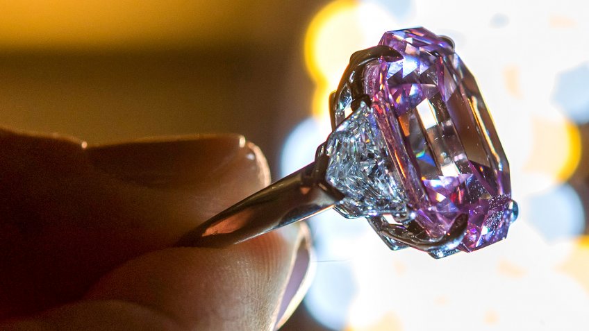The Pink Legacy diamond ring at Christie's auction house