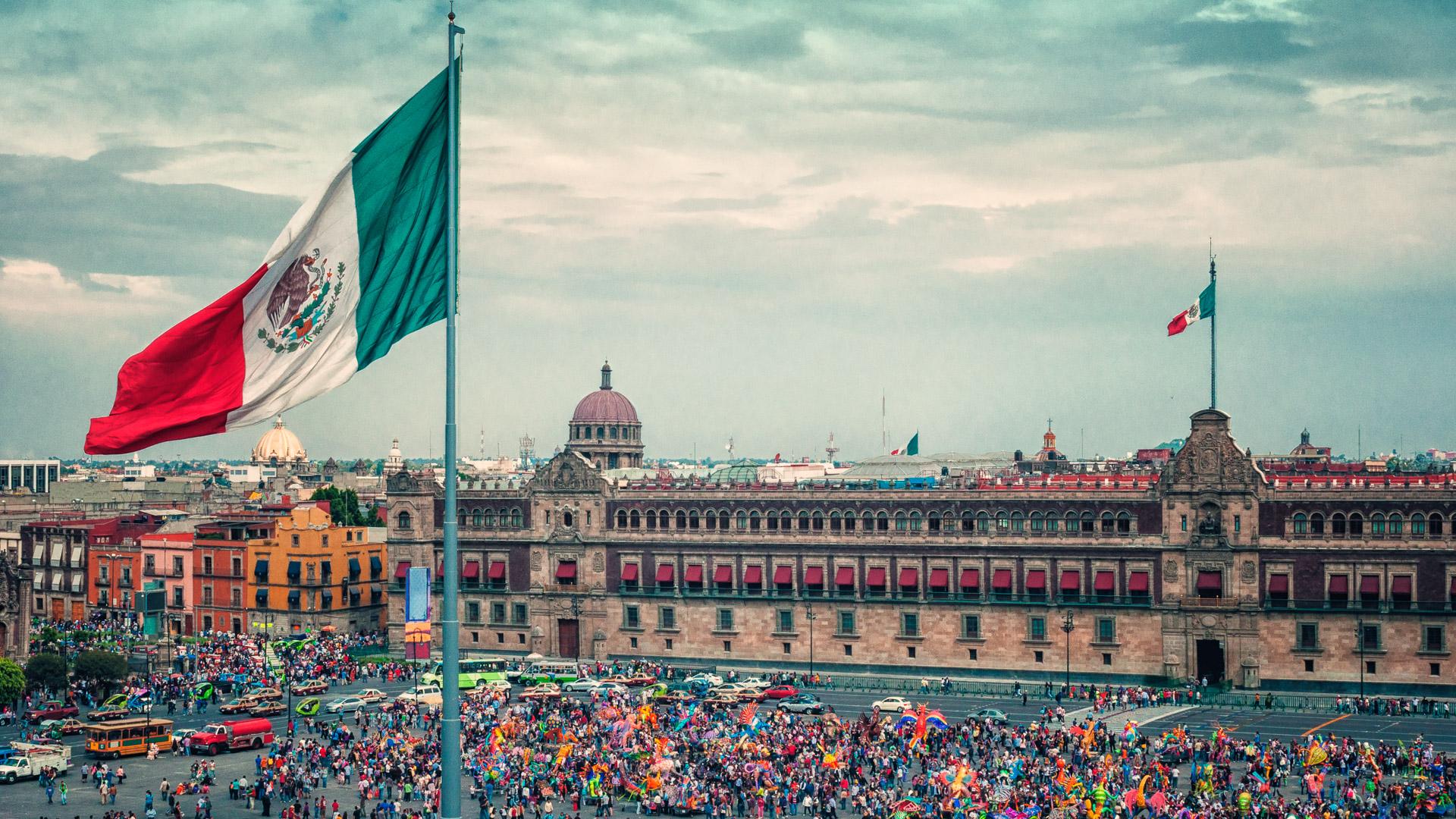 Principal Square with Flag in Mexico City.