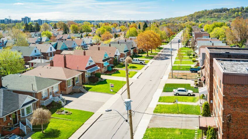 aerial of middle class neighborhood