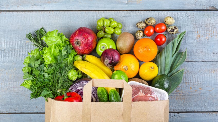fresh produce in grocery bag