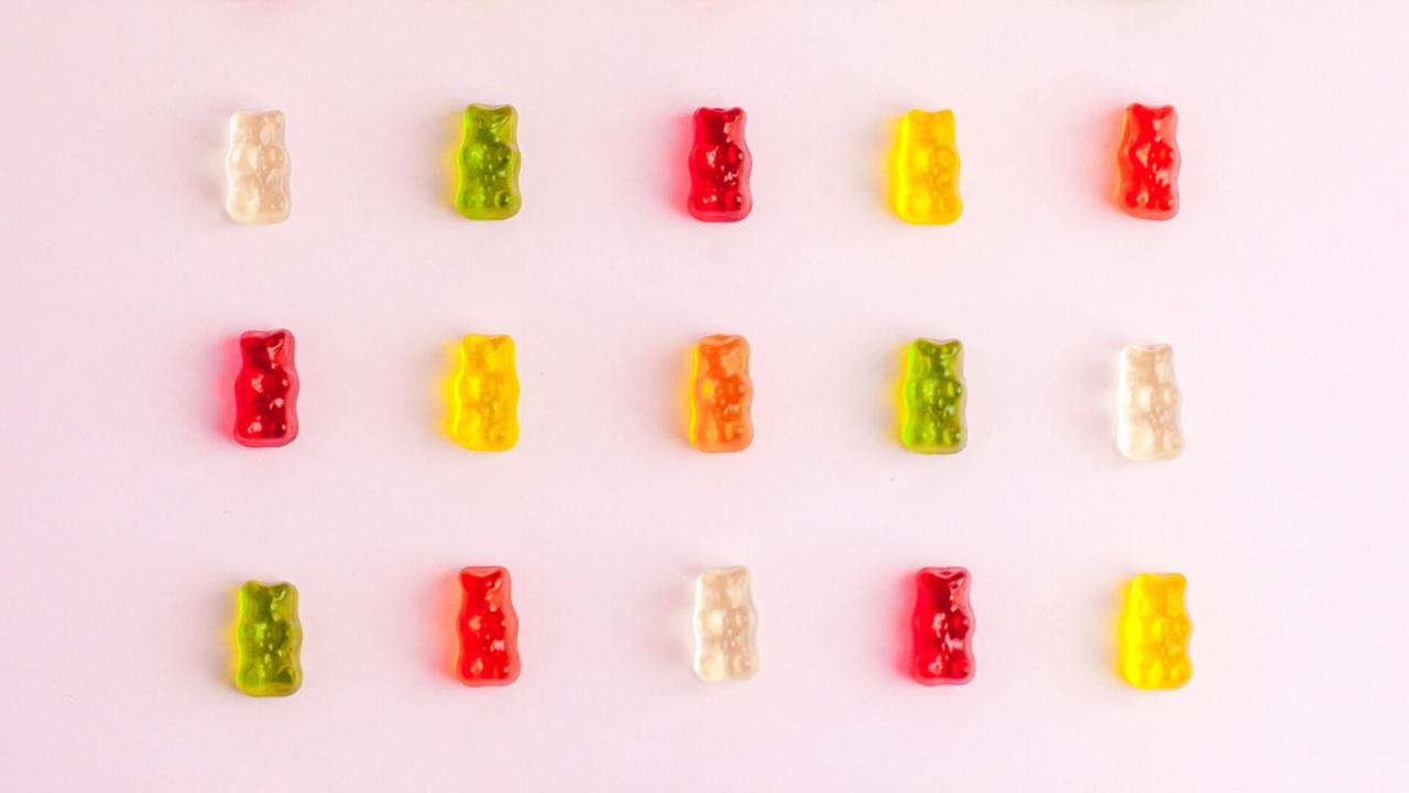 gummy bears on pink background