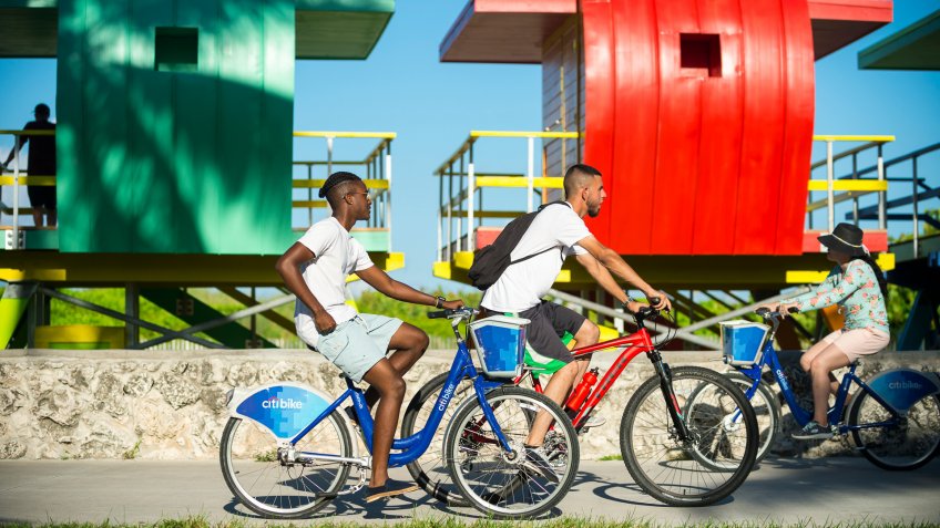 people bike in Miami South Beach in Florida