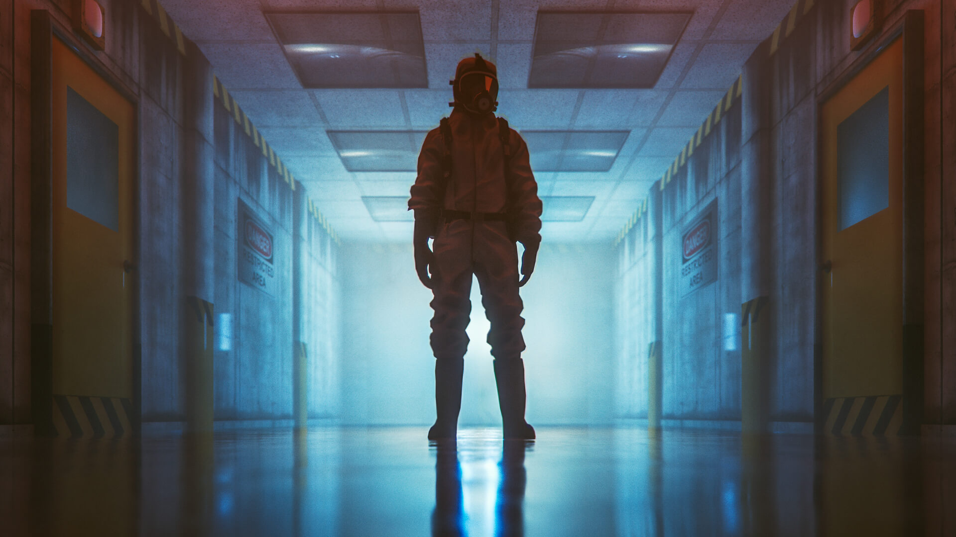 toxic workplace guy with hazmat suit on