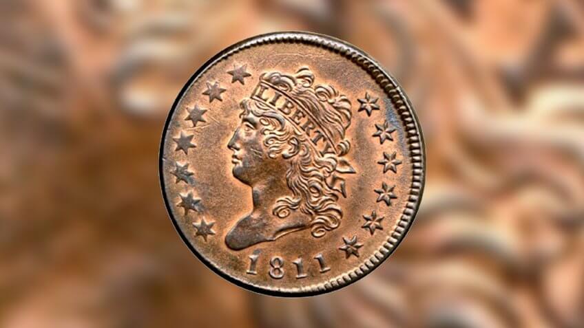 1811 US one cent penny Miss Liberty ribbon
