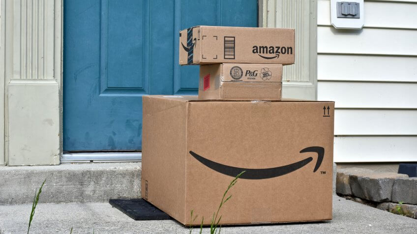 Amazon delivery boxes on doorstep