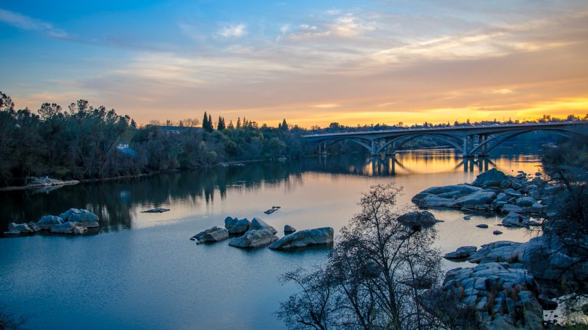 American River sunset in Folsom California