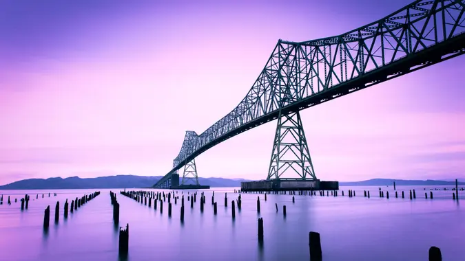Astoria Oregon bridge at dawn west coast city