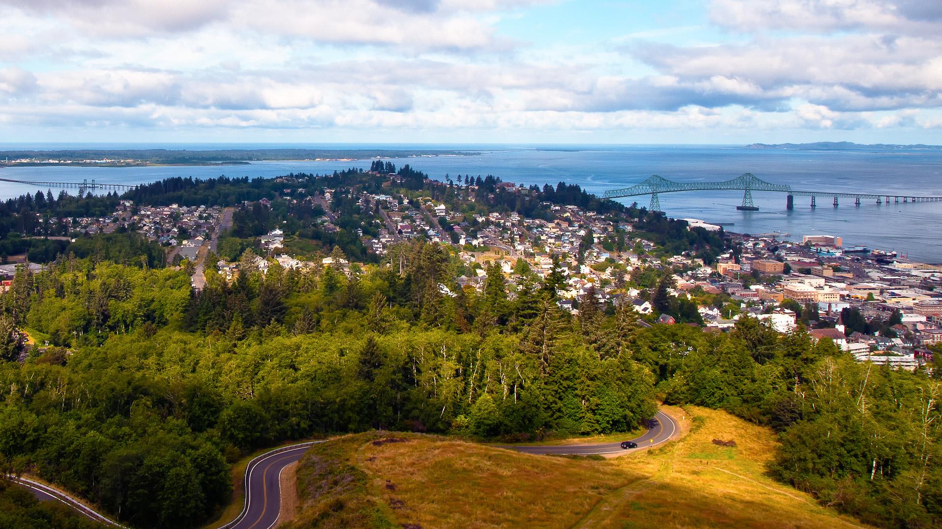 Astoria Oregon from top of mountain