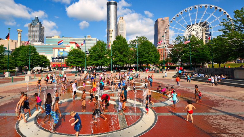 Atlanta, Georgia, USA - August 25, 2013: Children play at Centennial Olympic Park.