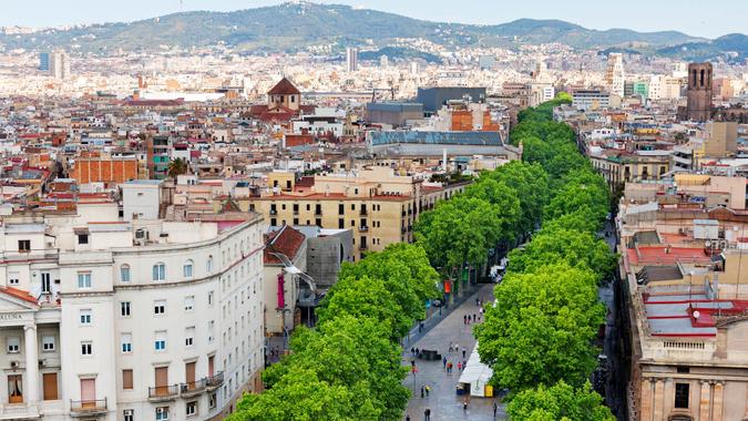 Las Ramblas of Barcelona, Aerial view.