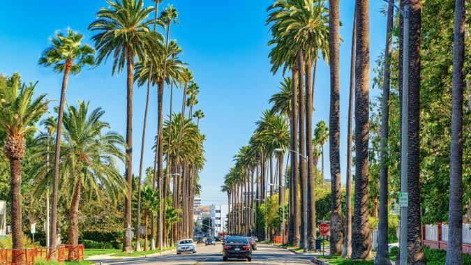 Los Angeles, California, USA - September 23, 2018: Urban views of the Beverly Hills area and residential buildings on the Hollywood hills.