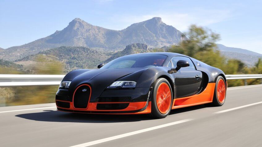 JEREZ, SPAIN - SEPTEMBER 19: The Bugatti Veyron Super Sport the World's Fastest Production Car on show and driven on September 19, 2010, on the mountain roads around Jerez, Spain, organized by Bugatti.