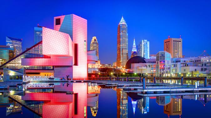 Cleveland Ohio skyline at dusk