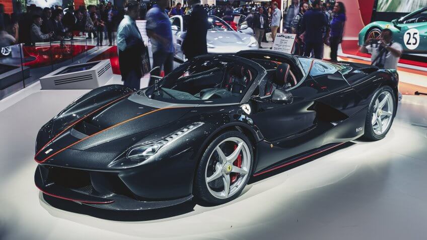 Paris, France - September 29, 2016: 2017 Ferrari LaFerrari Aperta presented on the Paris Motor Show in the Porte de Versailles.