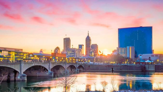 Indianapolis Indiana skyline at dusk