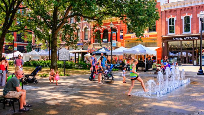 Knoxville, TN, USA - September 17, 2016: People in Market Square on market day in Knoxville, TN.