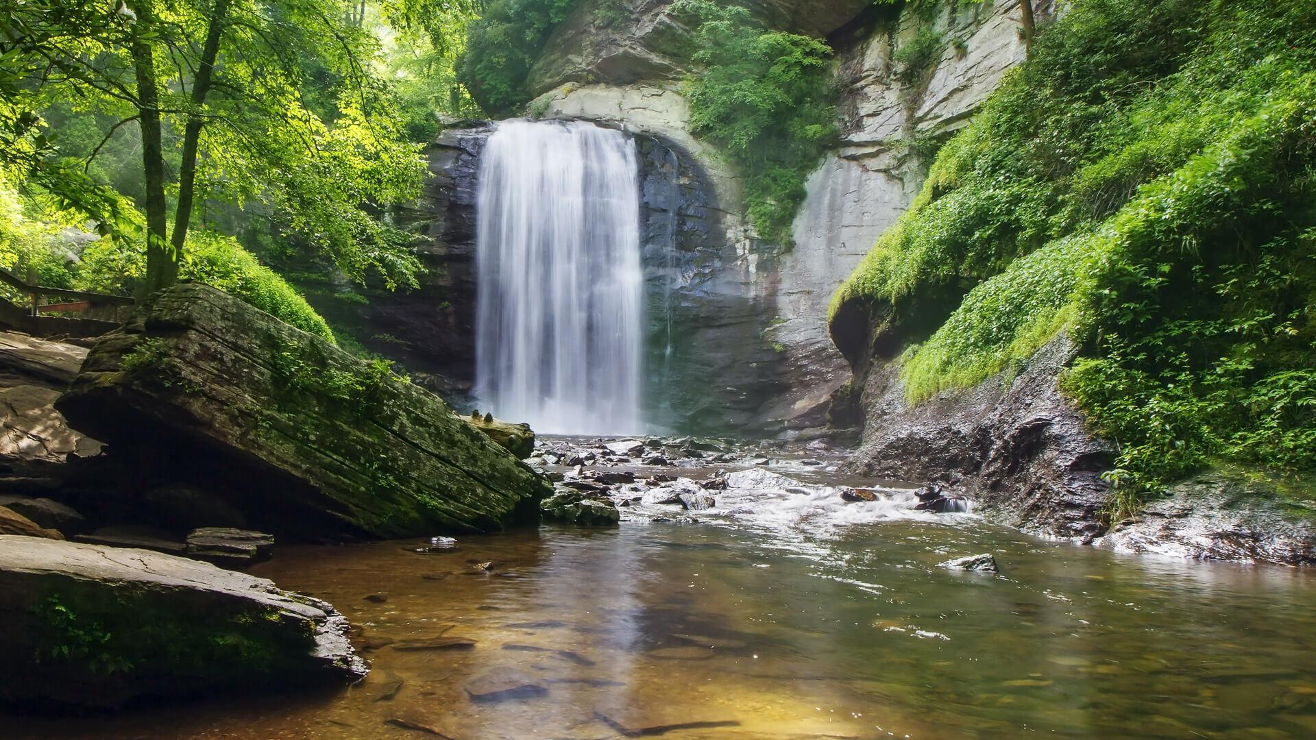 Looking Glass Falls in the Pisgah National Forest in Brevard Nor