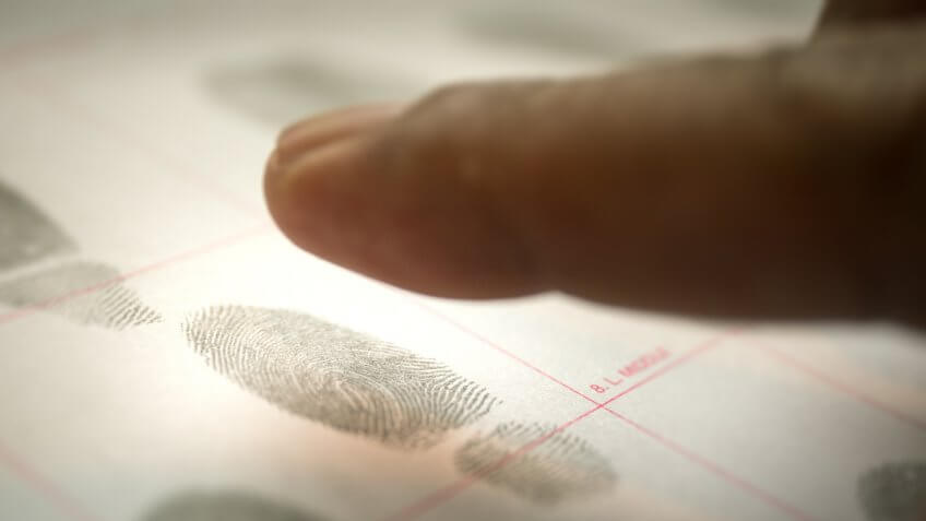 physiological biometrics concept of criminal record by suspect fingerprint for forensic science database with cinematic tone.