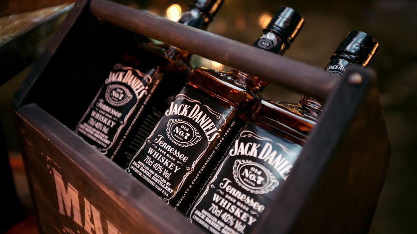 KAZAN, RUSSIA - MARCH 8, 2018 - Bottles of Jack Daniels Tennessee whiskey No.