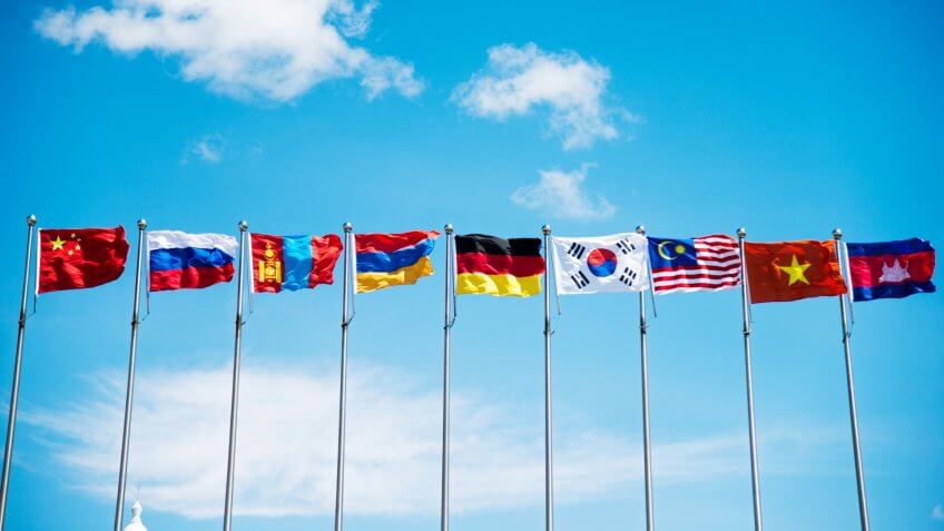 Flags under the blue sky.