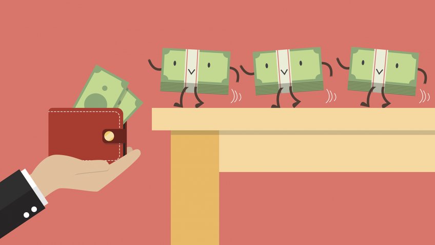 Money walking into a wallet.