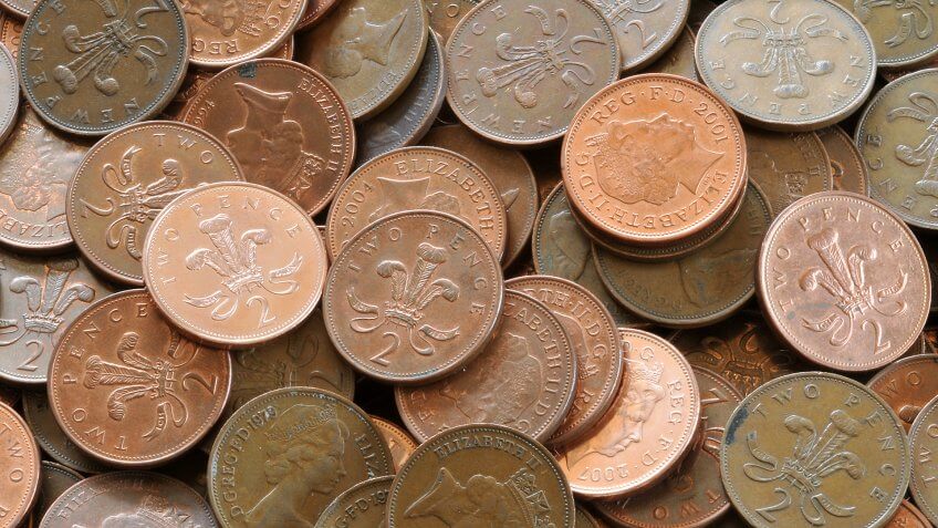 North Yorkshire, England, Britain, April 2008, British two pence coins - Image.