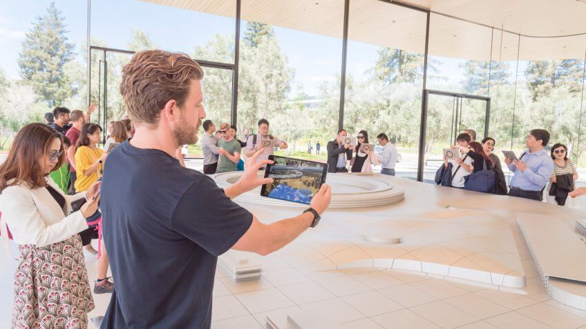 Apple employee at new Apple headquarters