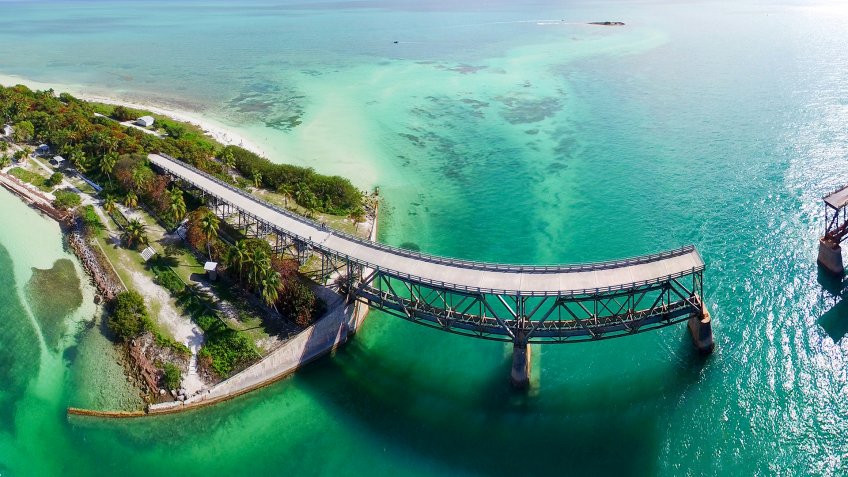 Bahia Honda Bridge panoramic aerial view on Overseas Highway - Florida.
