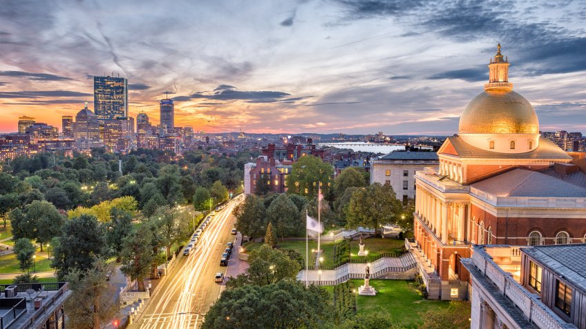 Boston, Massachusetts, USA cityscape with the State House.