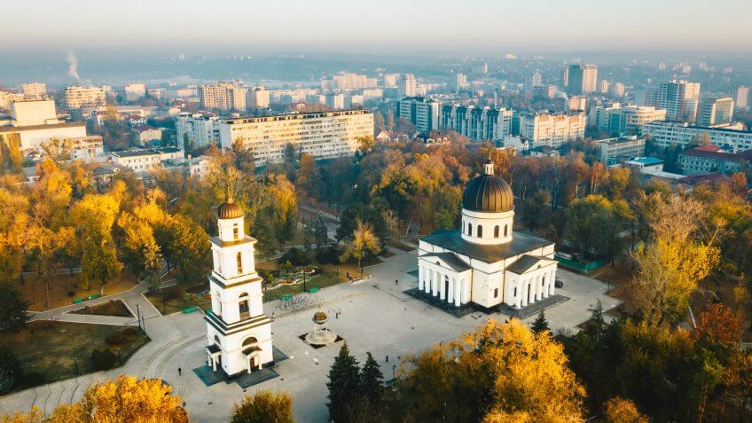 Above Chisinau at sunset.