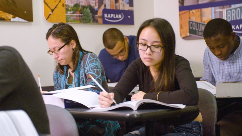 New York, New York - January 26, 2016: Students prep for the New SAT at a Kaplan Test Prep center.