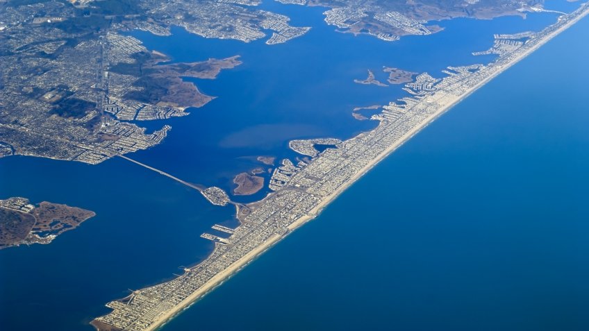 Aerial view of Ortley Beach and Seaside Heights in Ocean County New Jersey