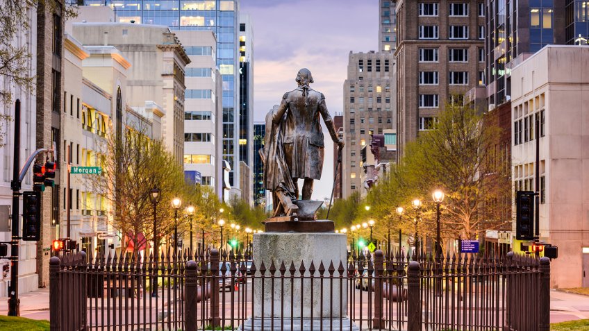 Raleigh, North Carolina, USA downtown as viewed from the Capitol Building grounds.