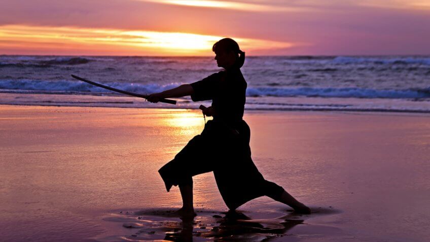 Samurai woman at the beach