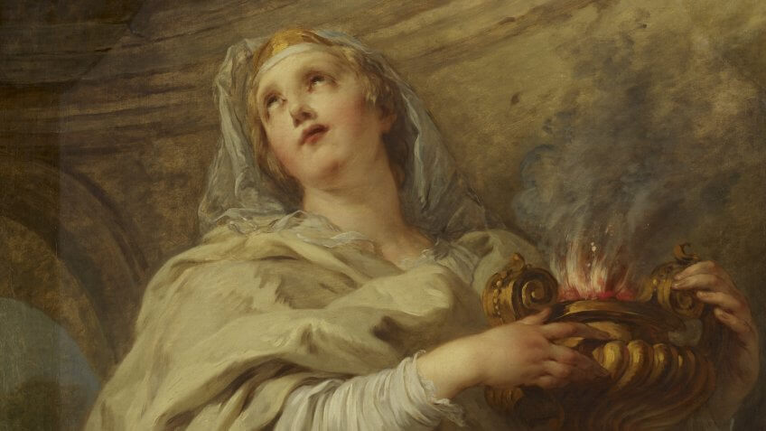 Vestal virgin and a pot of fire