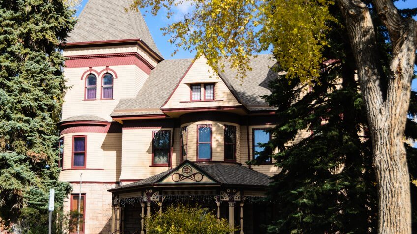 Laramie, Wyoming, USA - October 14, 2012: Downtown Laramie, Wyoming, featuring a historic house.
