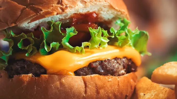 Close-up Hamburger with fast food.