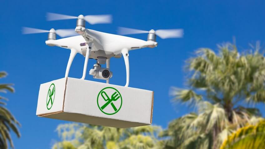 drone carrying food package delivery