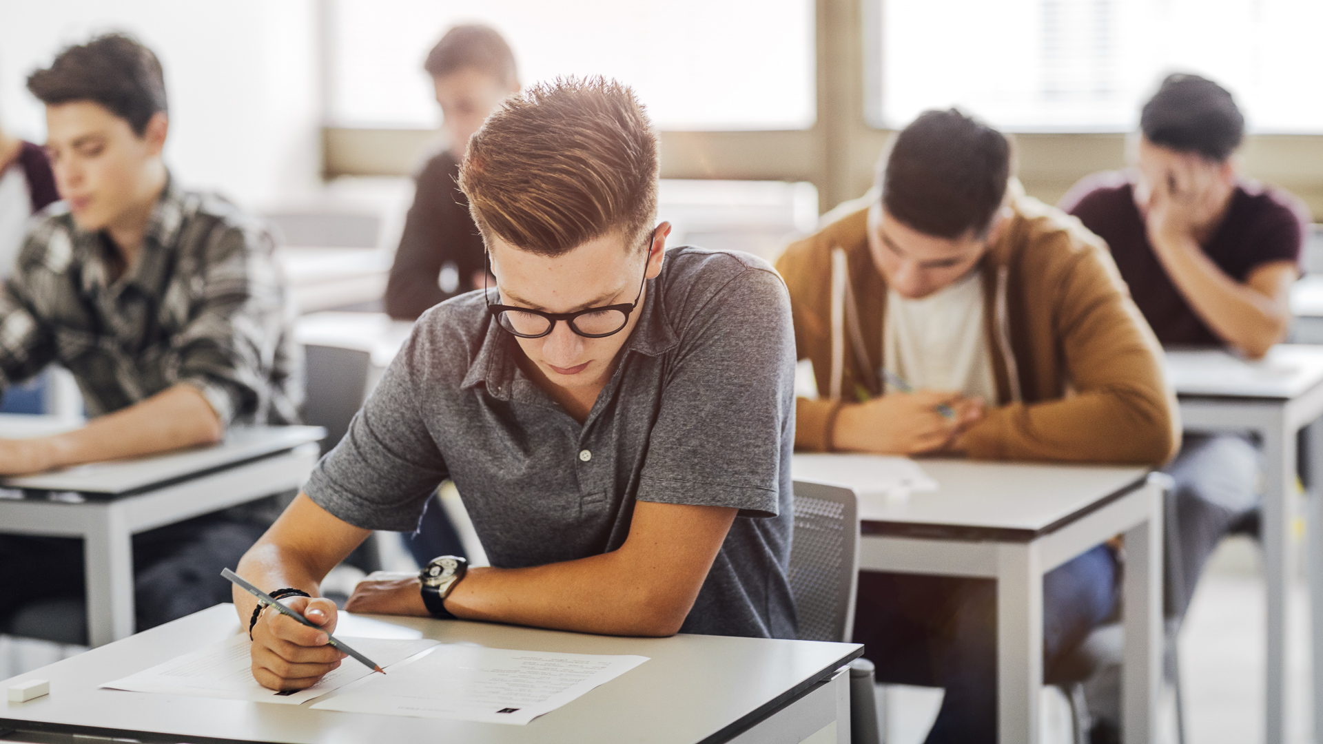 student taking exam