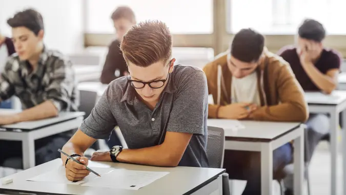 high school student taking test practice exam