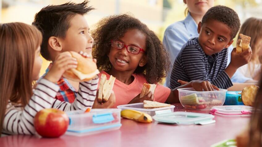 kids eating lunch in school cafeteria
