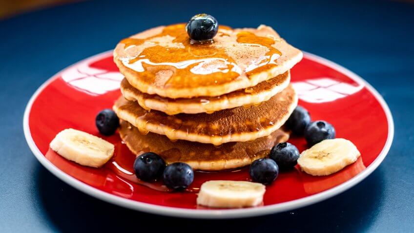 pancakes on a red plate