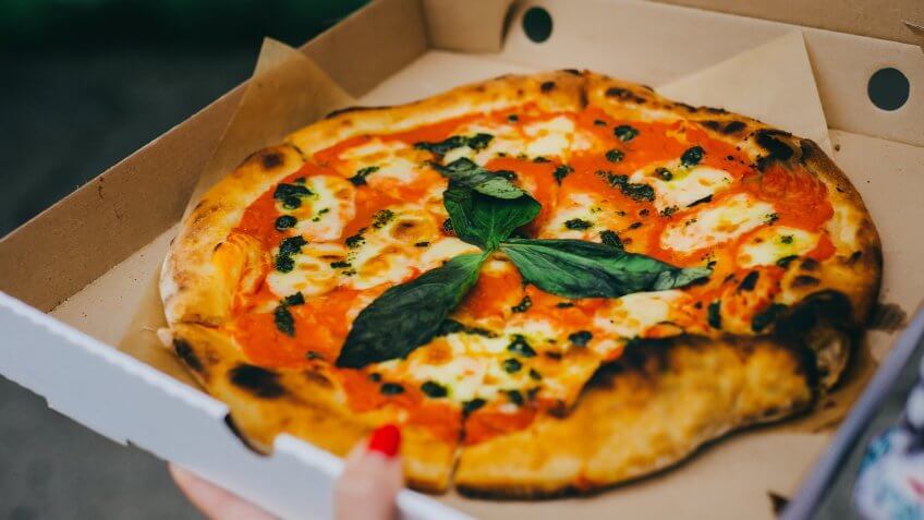 margherita pizza in a box