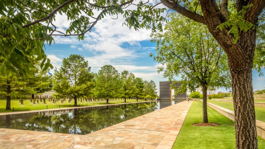 A pool stands where the terrorist attack took place in Oklahoma - Image.