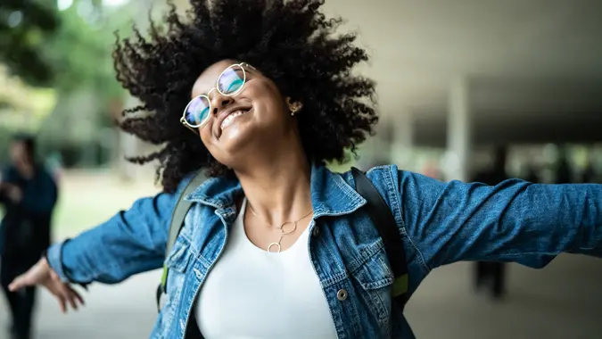 woman excited about her credit score