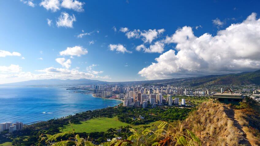 Spectacular view of Honolulu city, Oahu, Hawaii.