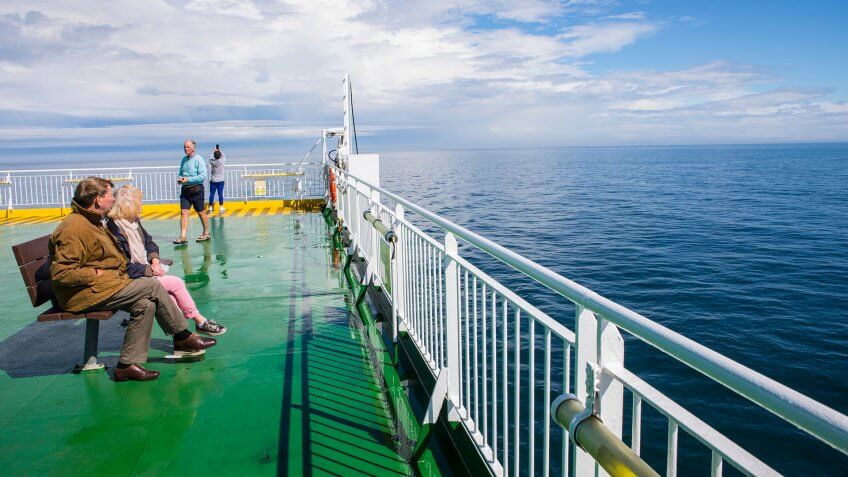 Irish Sea, Ireland - August 12th 2018: Onboard an Irish Ferries ship on the Irish Sea between Holyhead in Wales and Dublin in the Republic of Ireland.