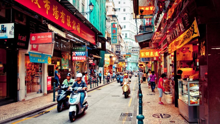 MACAU - AUGUST 1:view on downtown street on August 1, 2012 in Macau, China.